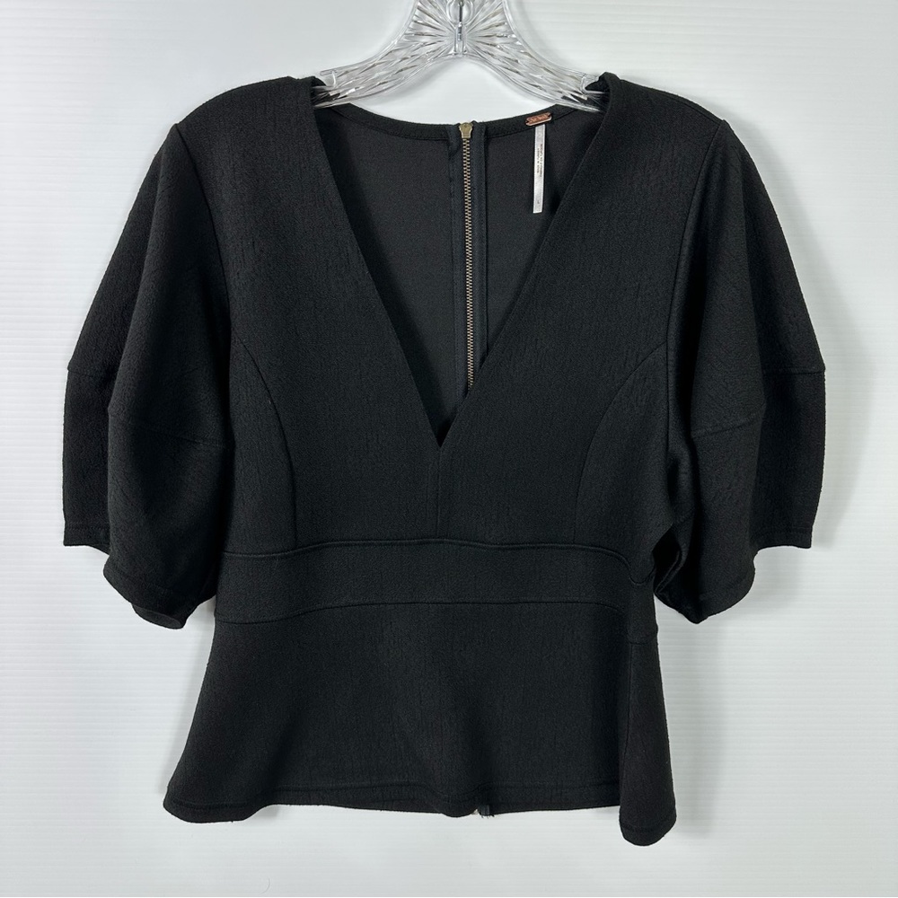 Free People Sz XL Terri Bubble Sleeve V Neck Blouse - Picture 3 of 11